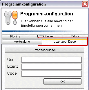 Eingabe Lizenzschlüssel