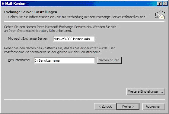Exchange Server-Einstellungen
